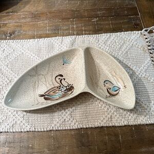 Speckled Ceramic Divided Serving Platter with Blue Bird Design